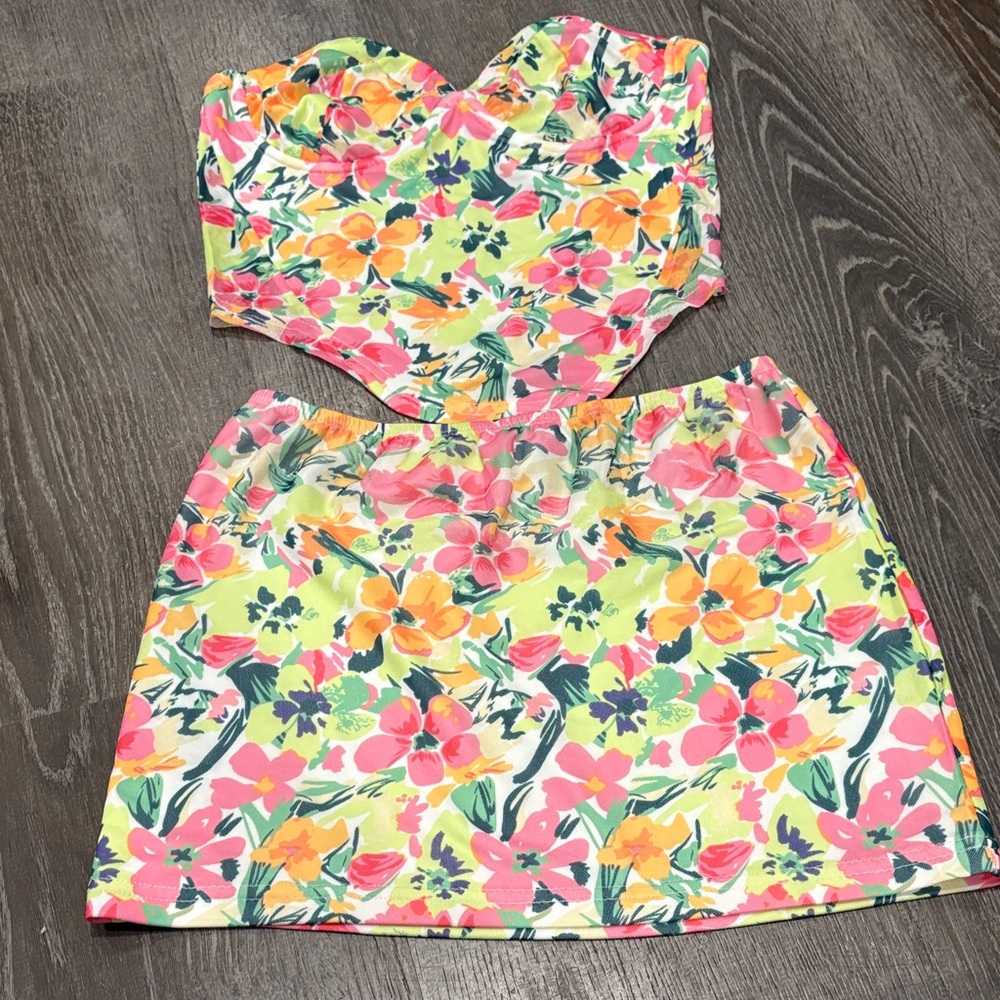 Princess Polly Floral Two-Piece Set - Pink, Orange, Green